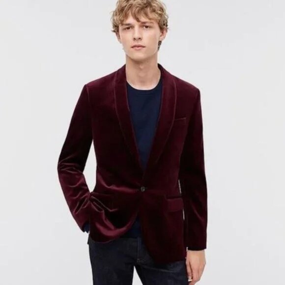 NWT J. Crew Ludlow slim-fit shawl-collar tuxedo jacket in red velvet blazer 34 S